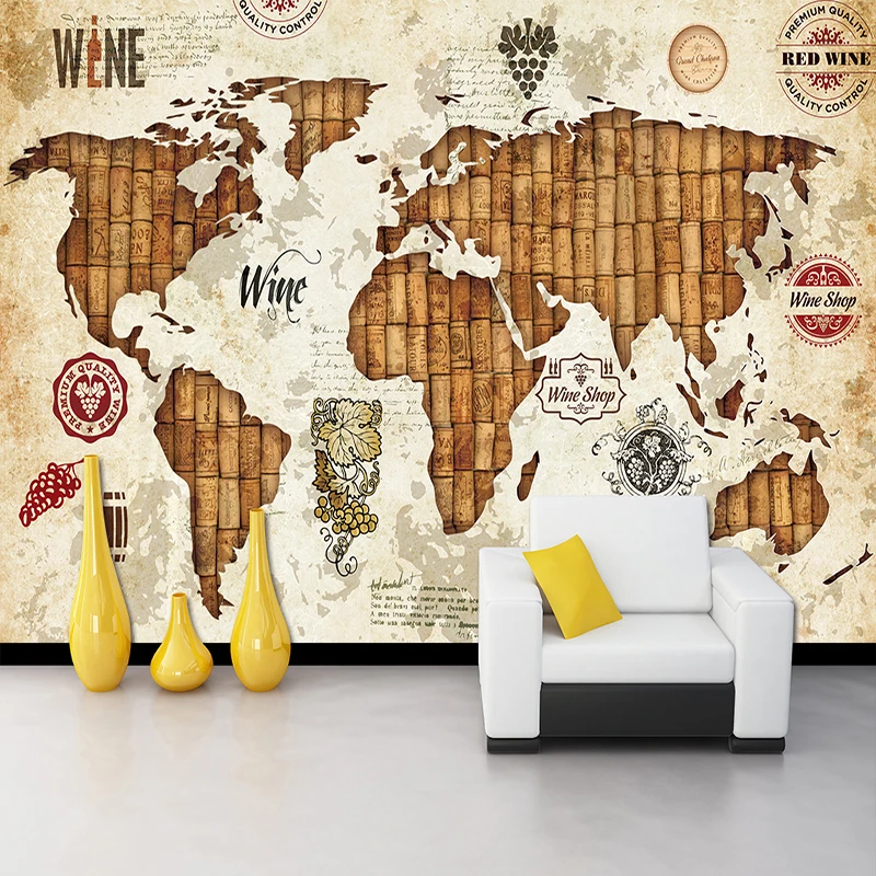 Vintage Map Wine Stopper 3D Stereo Relief Mural Wallpaper Restaurant Bar KTV Living Room TV Backdrop Wall Decor Wall Paper