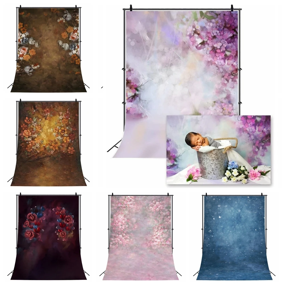 

Floral Backdrop Oil Painting Watercolor Drawing Wall Flowers Bokeh Abstract Texture Portrait Photography Background Photo Studio