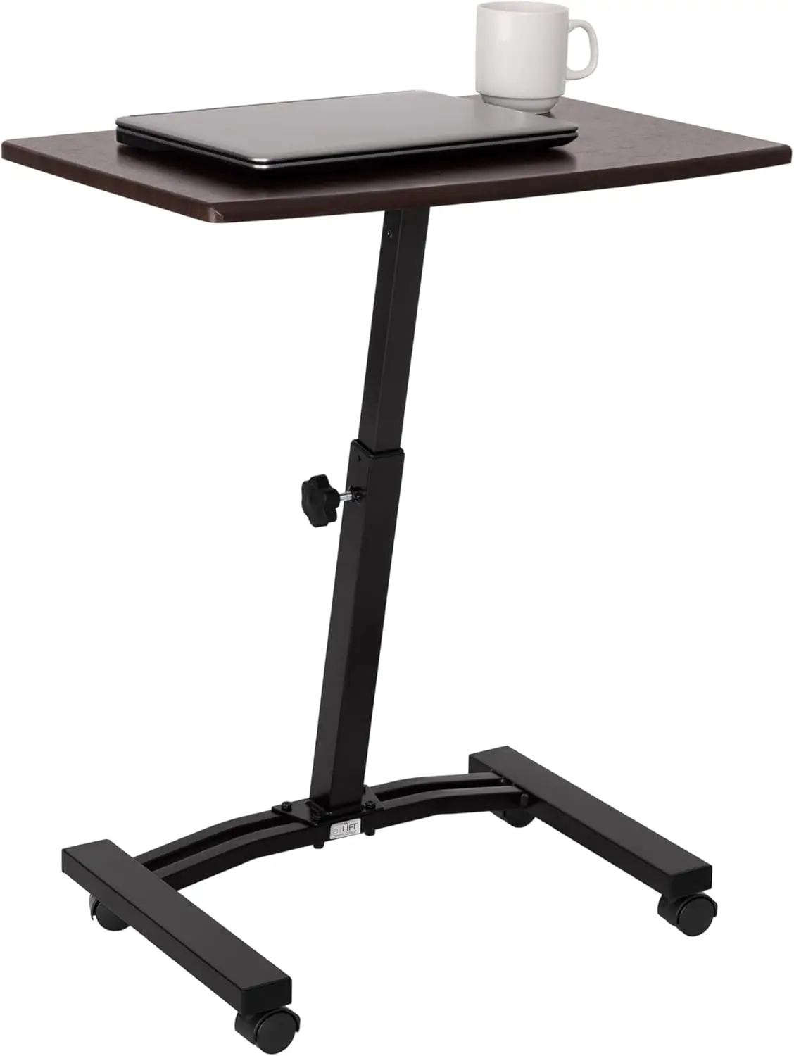 

Adjustable Mobile Laptop Desk Cart with Wheels, Walnut Finish, Height 20.5" to 33", Slim Design for Home Office