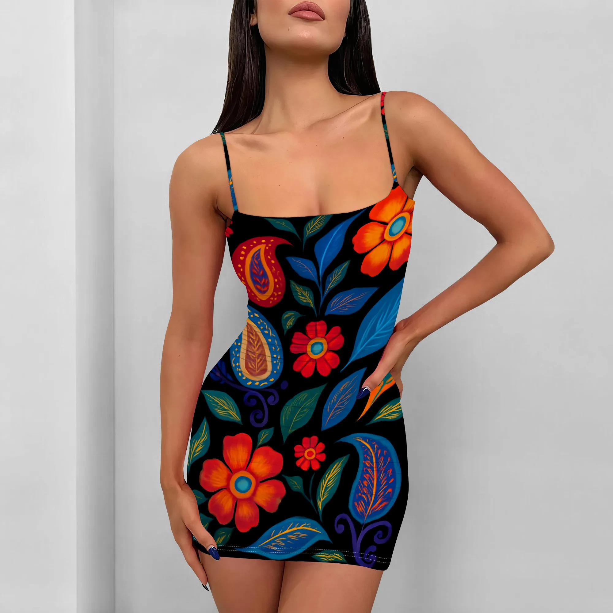 

Boho Floral Print Mini Dress for Women S-3XL Sexy Bodycon Sleeveless Spaghetti Strap Summer Festival Night Out Dress