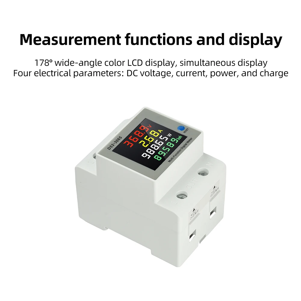 Dc 14-600v 63a 37800w Rail Multifunctional  Four In One Dc Energy Meter Lcd Digital Display Voltage Current Power Meter