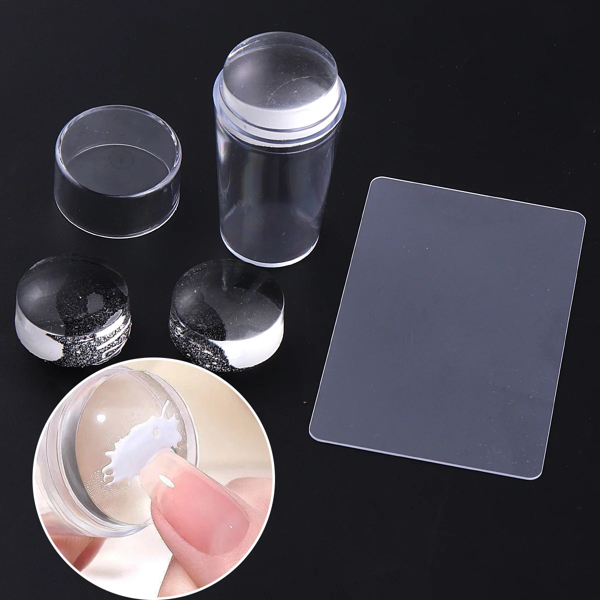 Transparentes Nail Art Stamper-Set mit Schaber, 3-teiliges Silikon-Kopf-Transfer-Werkzeug, schnelles, klares Gelee, französisches Stempeln, Maniküre-Zubehör