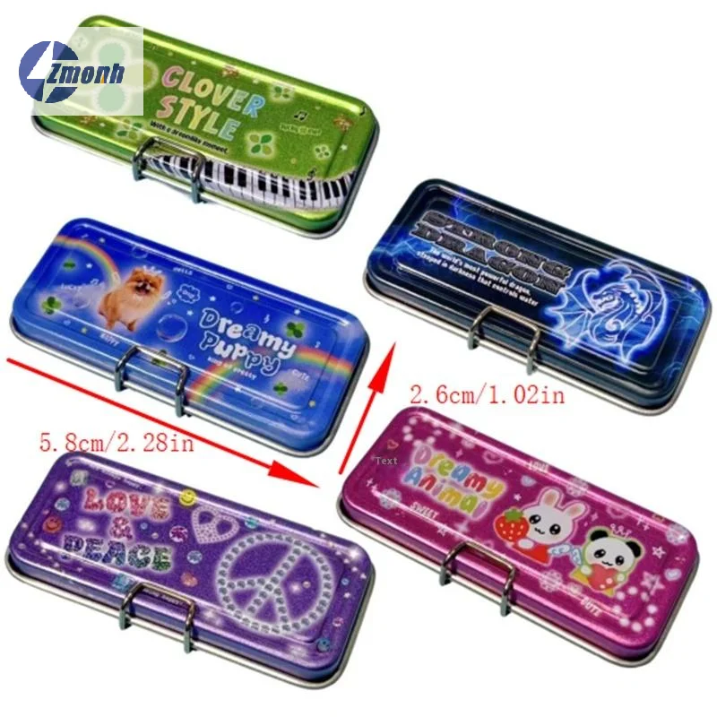 Dollhouse Miniature Double Layer Iron Pencil Box Pen Ruler Measuring Tape Scissors Model Micro Landscape Decor Pretend Play Toy