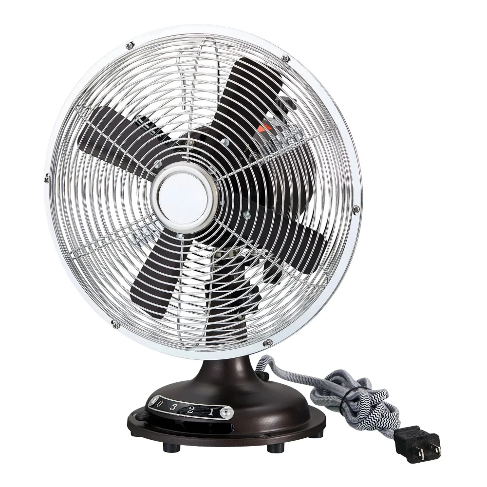 Ventilador de mesa de oscilação de metal, cabeça inclinada, retro, 3 velocidades, 8 Polegada, novo