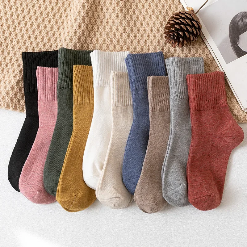 

Autumn and winter women's mid-calf Japanese-style solid-color cotton socks for women, high-seam cotton comfortable women's socks