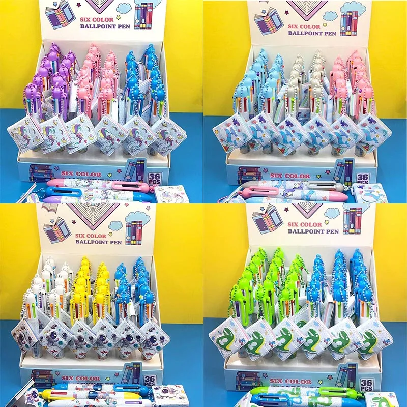 36pcs/lot Creative Unicorn Astronaut Ballpoint Pen With Notepad Kawaii 6 Colors Ball Pens Office School Writing Supplies