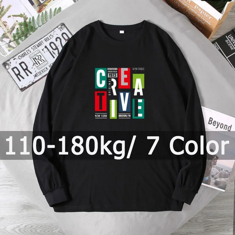 Men's Sweatshirt Pullovers Plus Size Long Sleeve T-shirt Big Size 110-180kg 5XL 6XL 7XL Autumn Winter Large Size Men Clothing