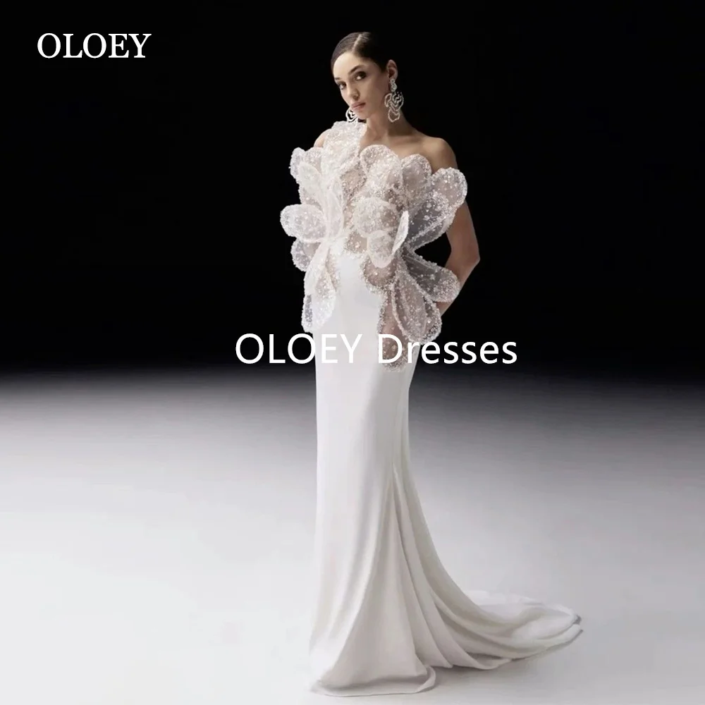 

OLOEY 2025 Sexy Ivory Mermaid Wedding Dresses Beads Lace Floor Length Bridal Gowns Sleeveless Sweep Train Backless Customizd