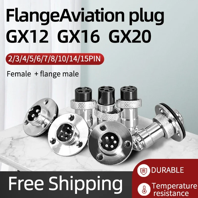 5/10sets GX12 16 20 Flange mounting 3-hole fixing aviation connector plug&socket 2/3/4/5/6/7/8/9/10/12/14pin circular connectors