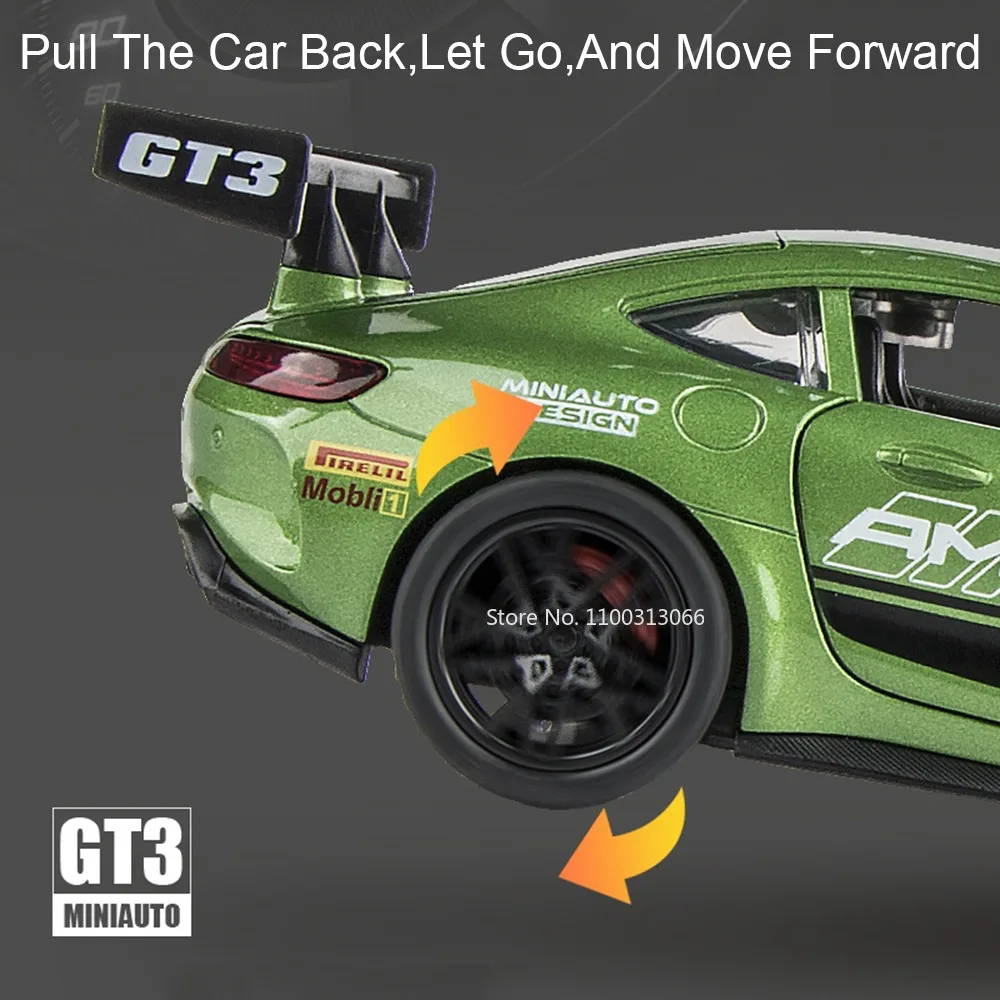 1:32 ONE GT3 GTR Cars Toy Miniature Models Alloy Diecast Wheel Pull Back Sports Car Doors Opened Vehicle Child Festival Presents
