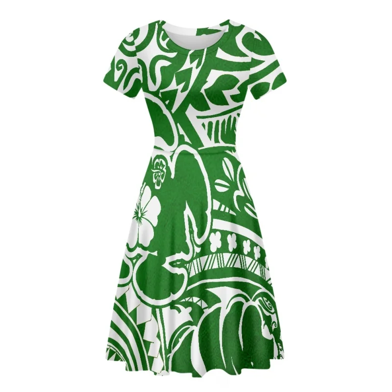 

HYCOOL 2023 New Women Beach Dress Polynesian Tahitian Pattern Printed O-Neck Short Sleeves Dress Fashion Madam Dresses Wholesale