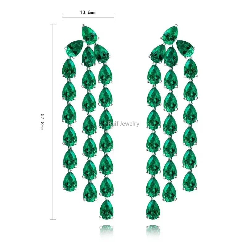 Ruif Real 925 Silver Classical  17.3ct Lab Grown Emerald Drop Earrings for Women Luxury Simple Temperament Jewelry