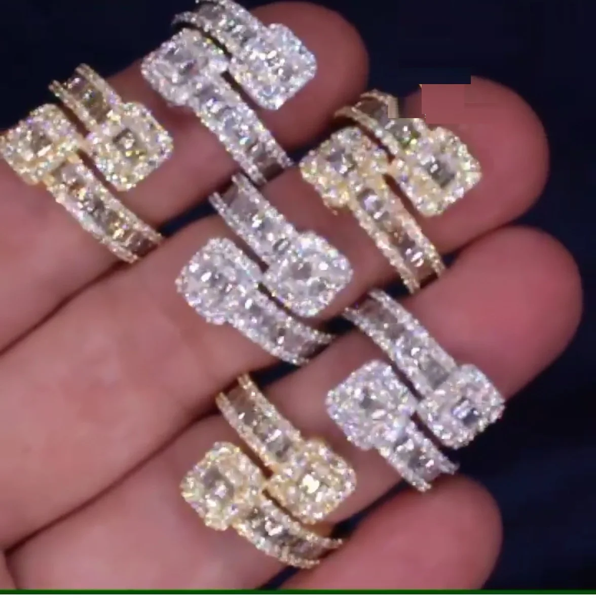 Iced Out Bling 5A Cz Stone Paved Clip Bracelet Punk Styles Hip Hop Bangle Rings Set Jewelry for Men Women Drop Ship