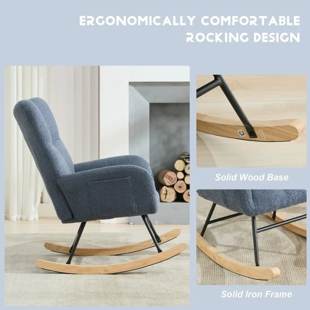 

Nursery rocking chair Teddy cushion Gliding rocking chair with high backrest armchair Comfortable side pockets Modern