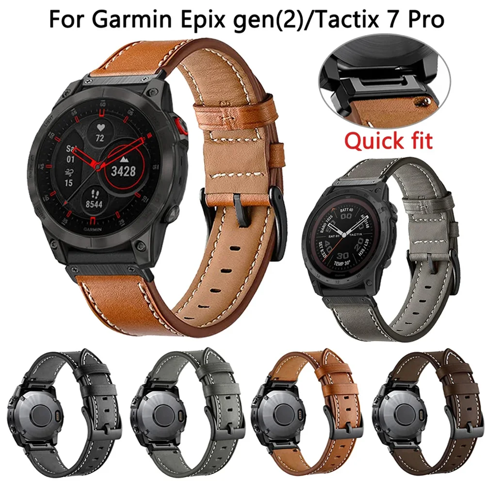 22 26mm Quickfit Leather Smart Watch Strap For Garmin Epix Gen 2 Instinct 2 Fenix 7X 7 6X 6 Pro 5X Plus MK2i Bracelet Watchband