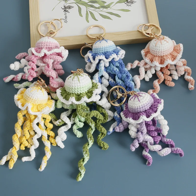 

Handmaking Crochet Jellyfish Keychain Pendant Creative Ocean Series Crochet Keychain Knitted Cute Clown Fish Keyrings Wholesale