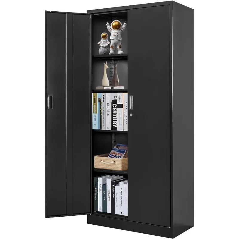 Locking Metal Garage Storage Cabinet 72 Inch Steel Tall Organizer Black)