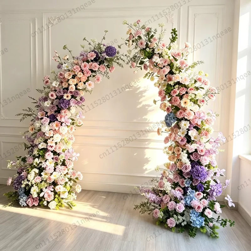 White Champagne Flower Flared Arch, Simulation Rose Arch, Perfect for Holiday Party Decoration