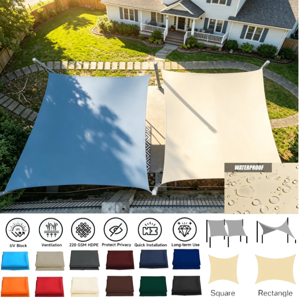 95% UV Block Waterproof Sun Shade Sail High-Density Canopy for Patio Garden Pool Backyard with Stainless D-Ring and Free Ropes