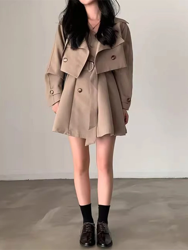 Chic Autumnal Vintage Double-Breasted Vest Dr Women's Loose ort Jaet Outerwear Faionable Commute Sle Clothing