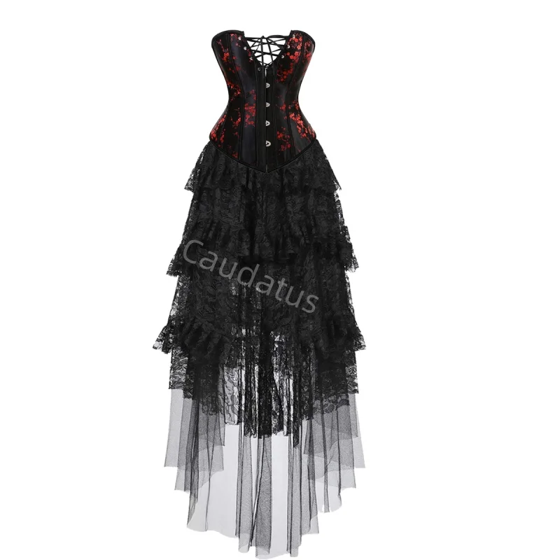

Corset Dress Costume long skirt Set With flower Bustier Costume Party elegant Burlesque Ladies Outfit Plus Size Gothic Halloween