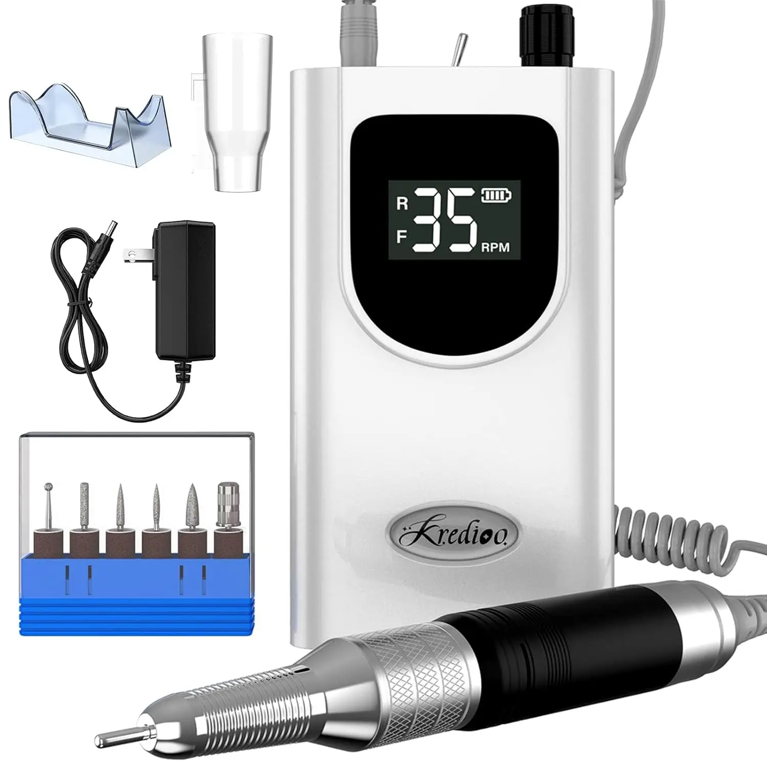 

35000RPM Professional Cordless Nail Drill Machine with 6 Bits, Rechargeable Portable Efile for Acrylic Gels Manicure Salon