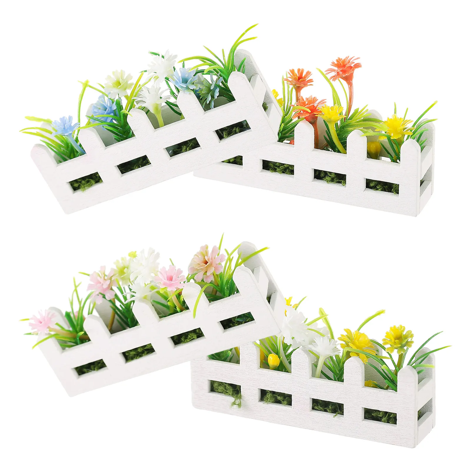 

4Pcs Premium Wood Mini Fence Accessories Featuring Simulation Succulent Plants Ideal for Dollhouse Greenery Decor Miniature
