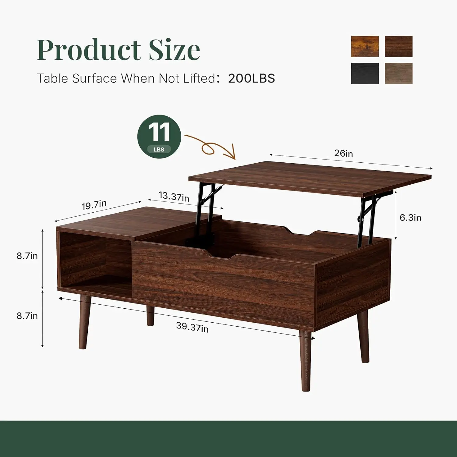 Wood Lift Top Coffee Table with Hidden Storage Compartment & Open Shelf, Multi-Functional Wooden Tabletop Dining Table