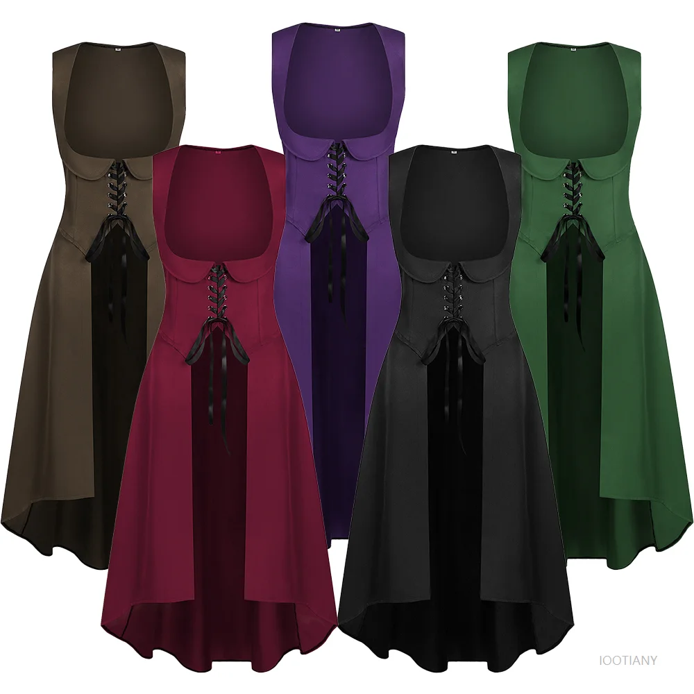 

Women's Medieval Vintage Dress Renaissance Costume Square Neck Sleeveless Slit Waist Dress Halloween Christmas Ball Party Suit