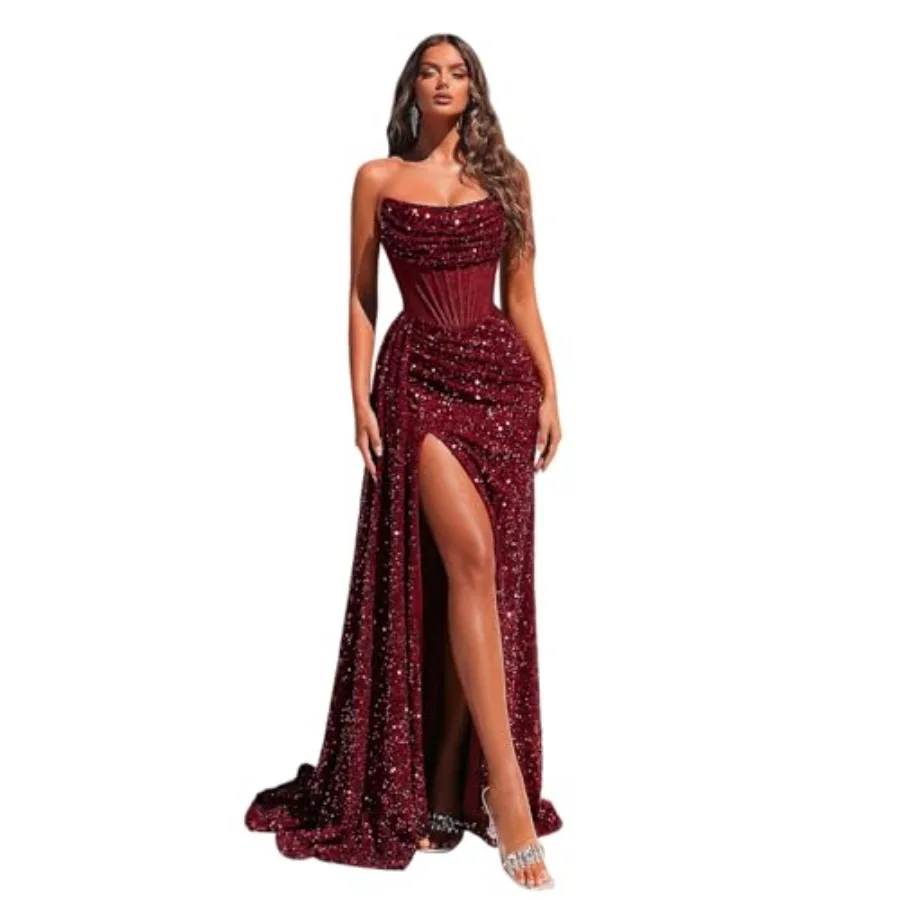 

Cocktail Evening Gowns Formal Dresses for Women Sequin Tulle Wedding Guest Party Sexy Off Shoulder Floor Length Prom Dress