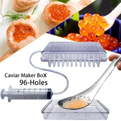 Caviar Maker Box 96-Hole Roe Sauce Dispenser Strainer Tools with Spoon Syringe Molecular Gastronomy Tools Kit for Home Dining