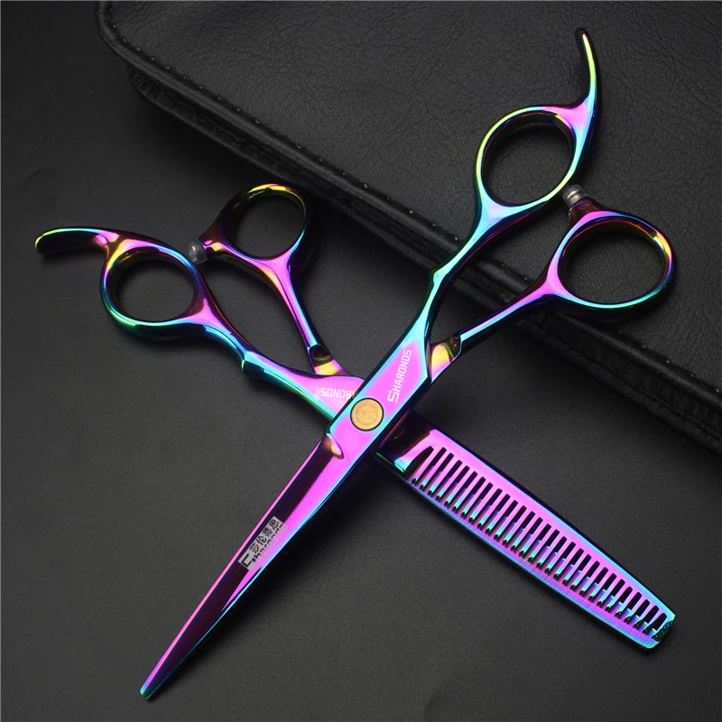 6 inch professional genuine hair styling and cutting scissors set, flat tooth hair cutting and thinning hair cutting tool set.