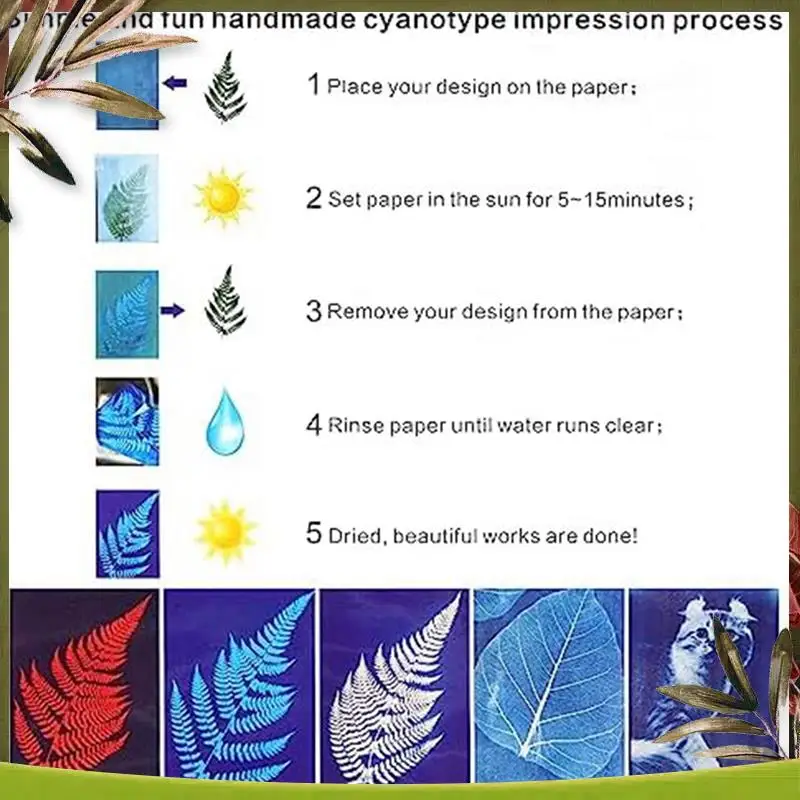 

New-60 Sheets Sun Print Paper Kits Cyanotype Paper Kit A4 Nature Printing Solar For Kids Adults DIY Art Crafts Project