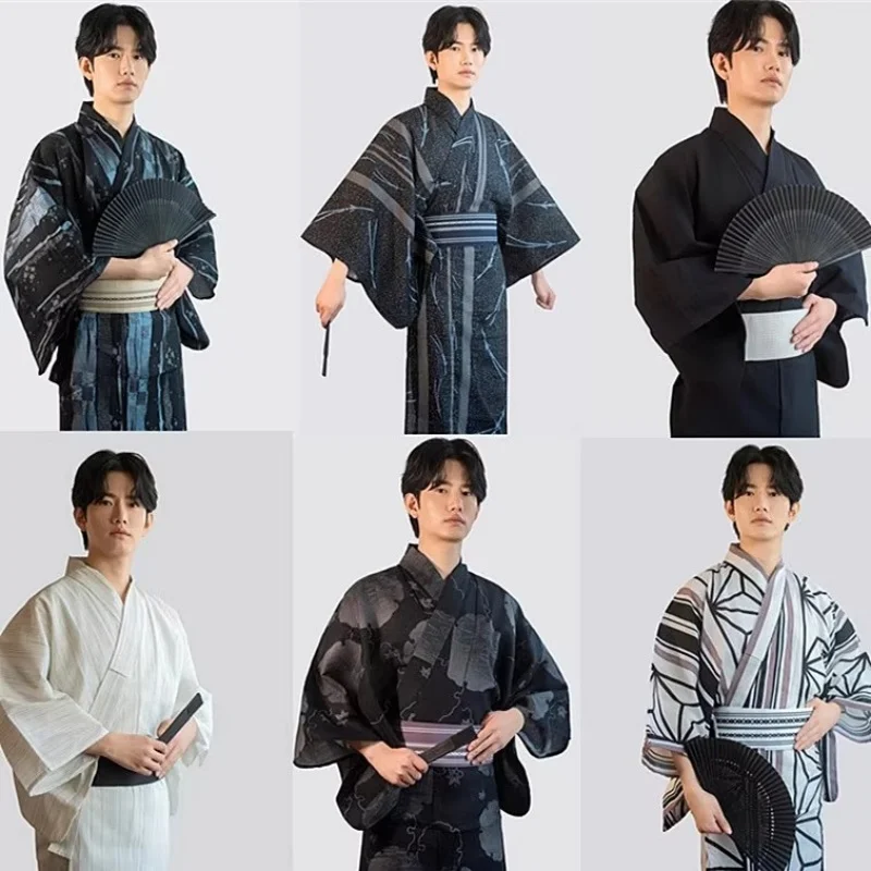 

Men's Japanese Traditional Kimono with Belt Cotton Prints Formal Yukata Cosplay Costume Travel Photography Wear