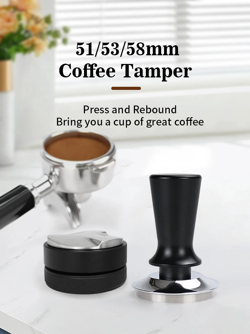 51 mm 53 mm 58 mm Espresso-Stampfer, konstanter Druck, 30 Pfund, mit kalibriertem, federbelastetem Edelstahl-Zubehör, Kaffee-Barista – Detail 4