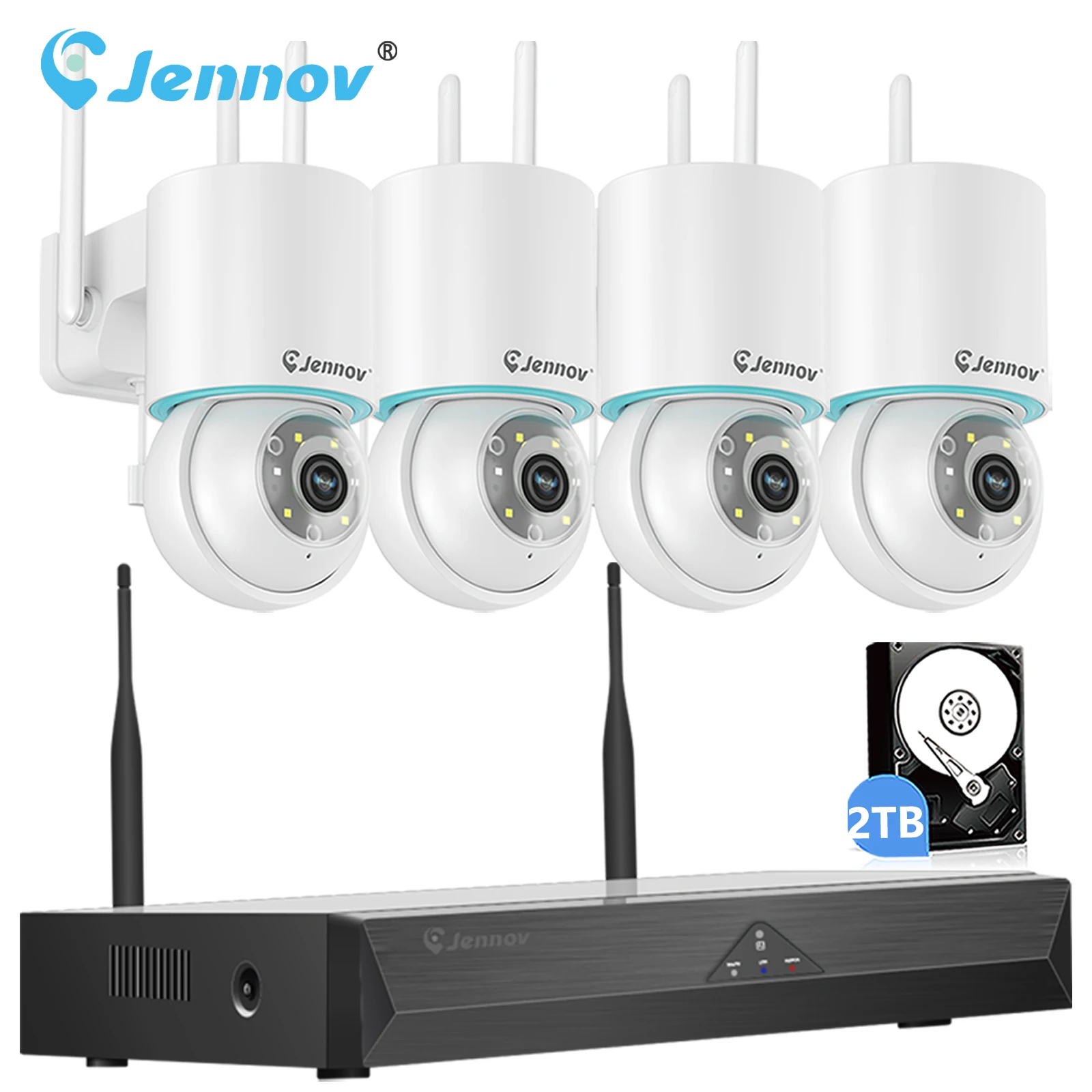 Jennov 5MP 10CH NVR Security IP Camera System Outdoor Wireless Home CCTV Night Vision 2-Way Audio with 2TB HDD