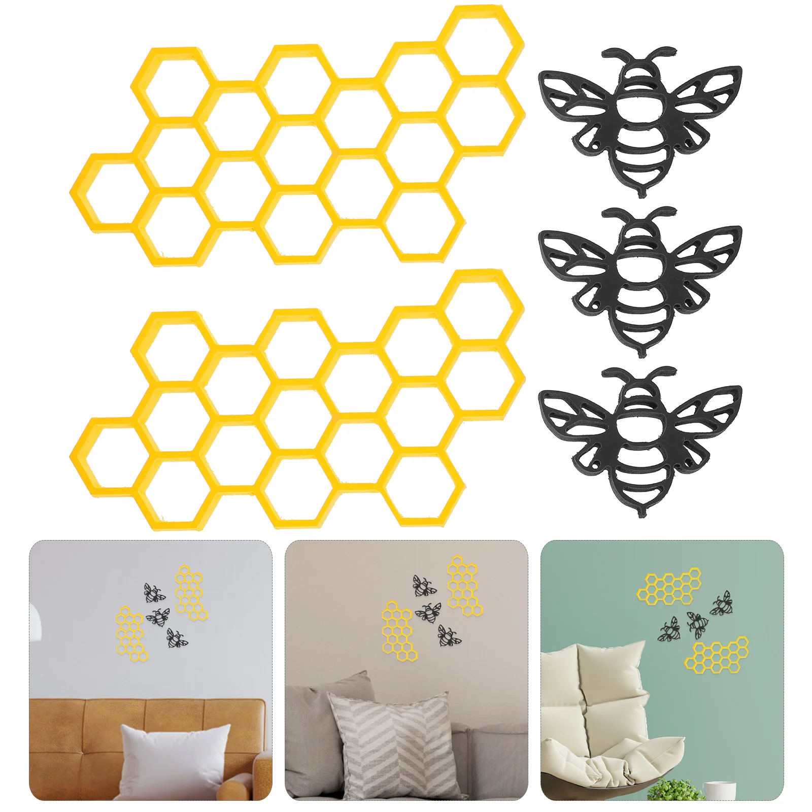 

1 set 1 Set Bee Wall Hanging Decor Honeycomb Pvc Wall Art For Living Room Bedroom Office Farmhouse Style Bees Decor Honey Comb