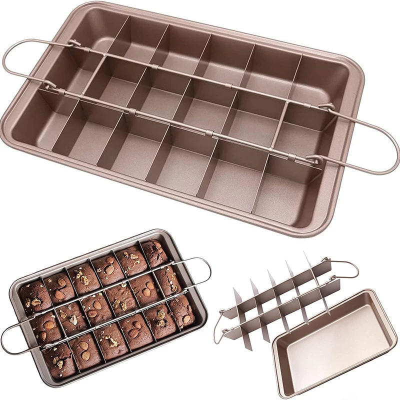 Brownie Pan with Dividers Non Stick Brownie Square Baking Pan with Cutter 18 Pre Cut Brownies Carbon Steel Bakeware