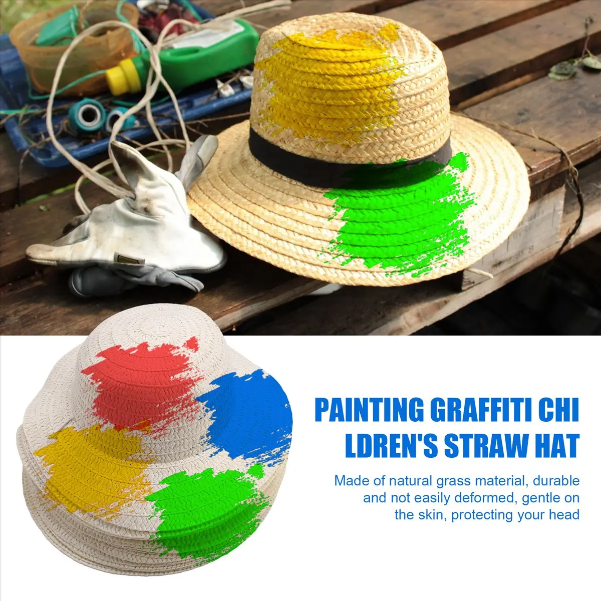 HITL 20 Pcs DIY Straw Hat Set Beach Summer Work Farmer Hats for Men Women Kids Cowboy Birthday Party Decoration