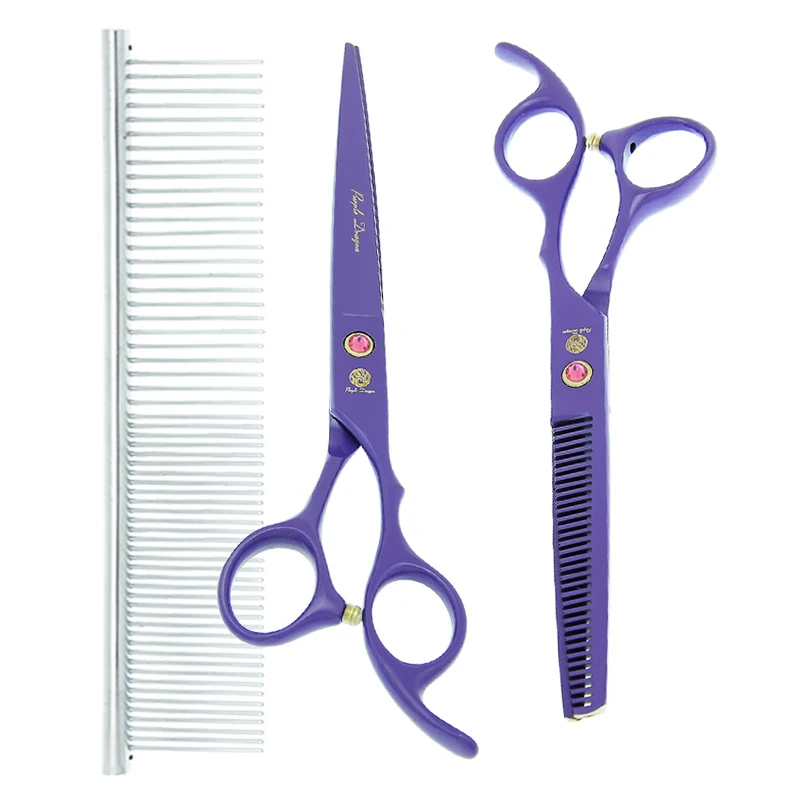 

Purple Dragon 7 inch Professional Pet Grooming Scissors Japan Steel Dog Cutting Thinning Shears Curved Hairdressing Tools B0038B