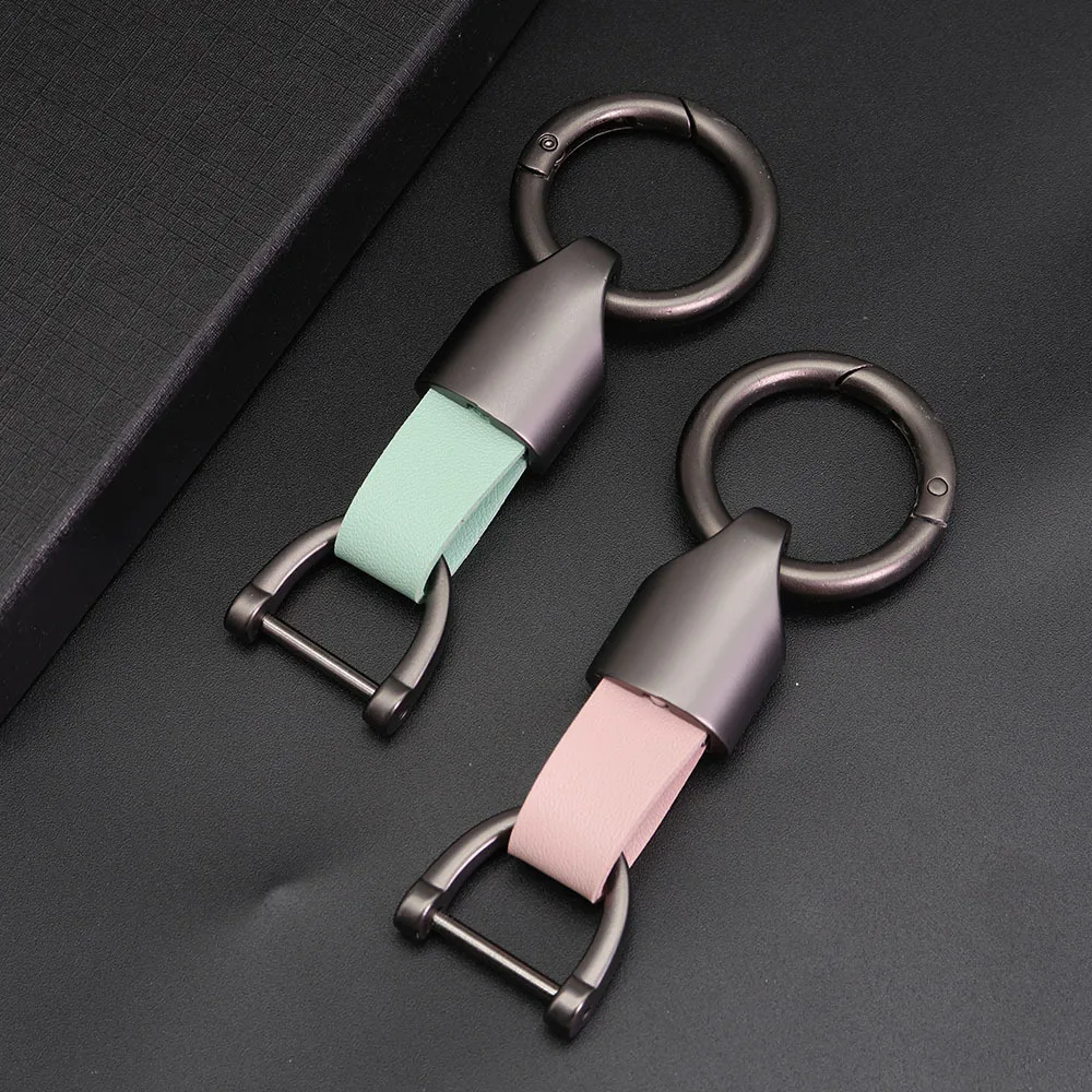 Customized Logo Vintage Leather Metal Keychain Laser Engrave Retro Keyring for Men and Women Personalize Pu Key Chain Ring Gift