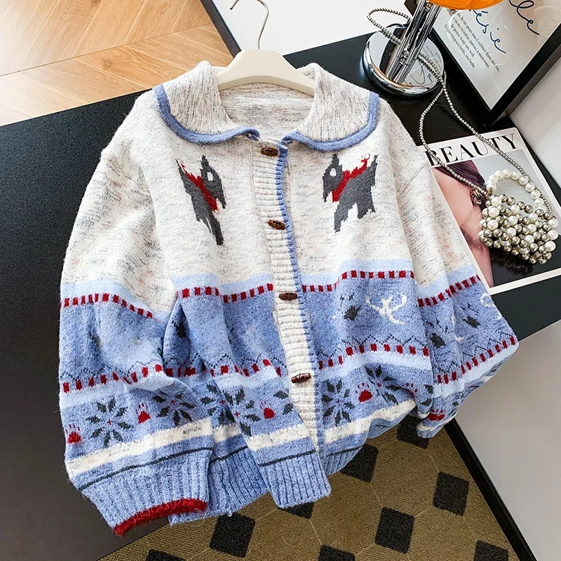 

Вязаный свитер в стиле ретро для похудения Fair Isle, женский зимний открытый кардиган, шерстяной тюнер для девочек Sensation Camere 00%