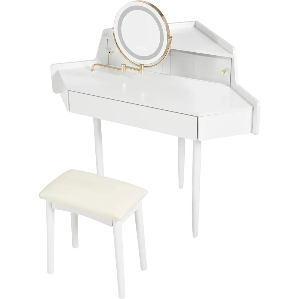 Туалетный столик для макияжа с зеркалом и подсветкой, небольшой угловой туалетный столик 44,09 л с табуреткой, туалетный столик с раздвижной стеклянной дверью, I