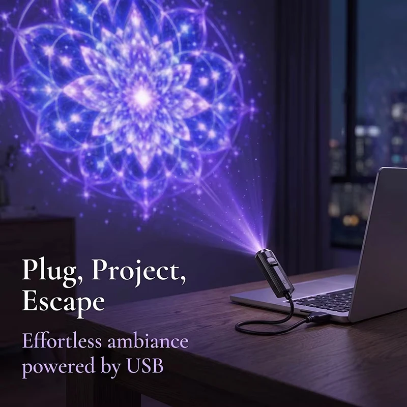 360 Degree Rotating Dreamy Starry Sky Projector USB Powered Interchangeable Slides USB Plug Projection Lamp Flexible Neck