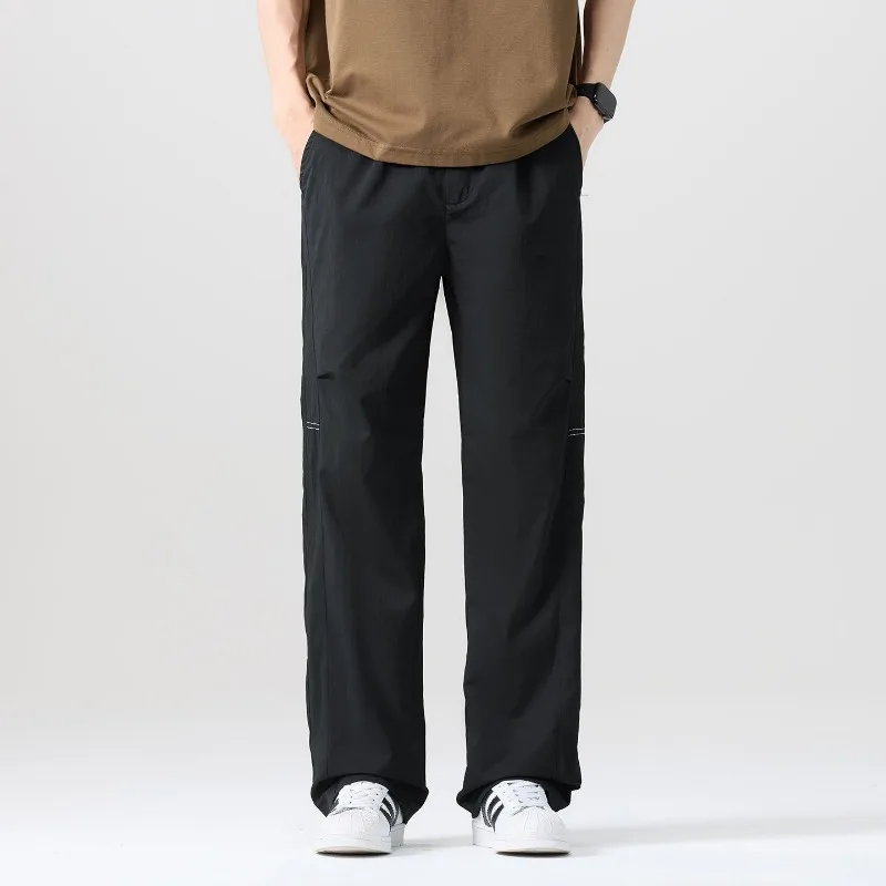 

Men's Light Gray Elastic Waist Wide Leg Casual Pants Loose Straight Leg Quick Dry Summer Trousers