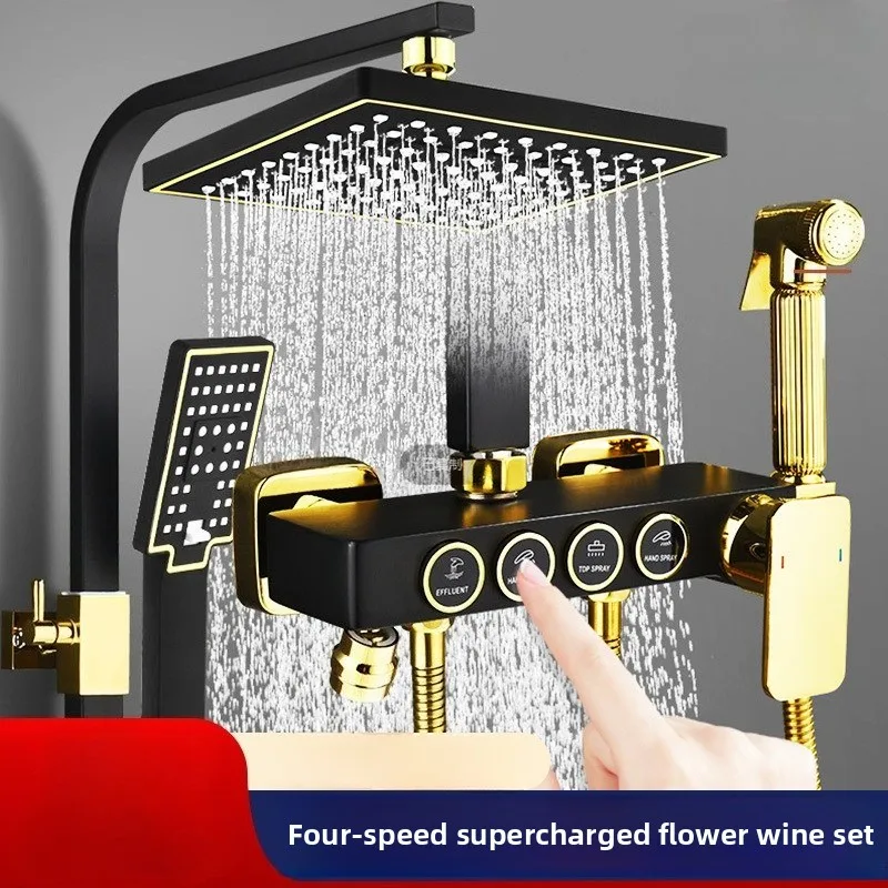 

Gun Gray Shower Set Bathroom Top Spray with Pressurized Shower Full Set High-end Fashion Modern Bathroom Equipment Shower Set