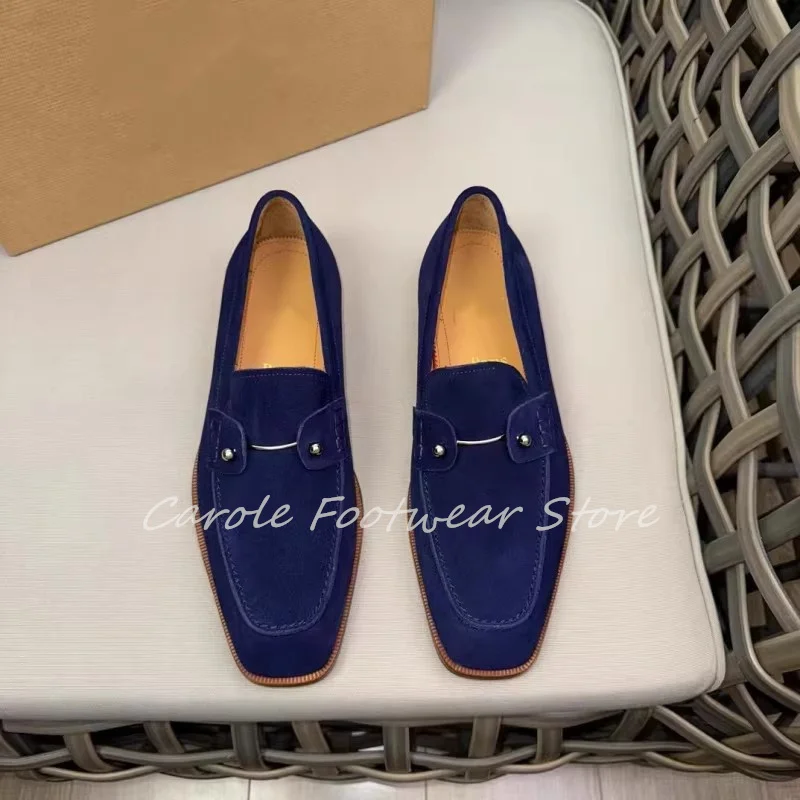 

Square Toe Shallow Casual Shoes Male Daily Footwear Leather Loafers Wedding Shoes British Style Metallic Pin Loafers for Men