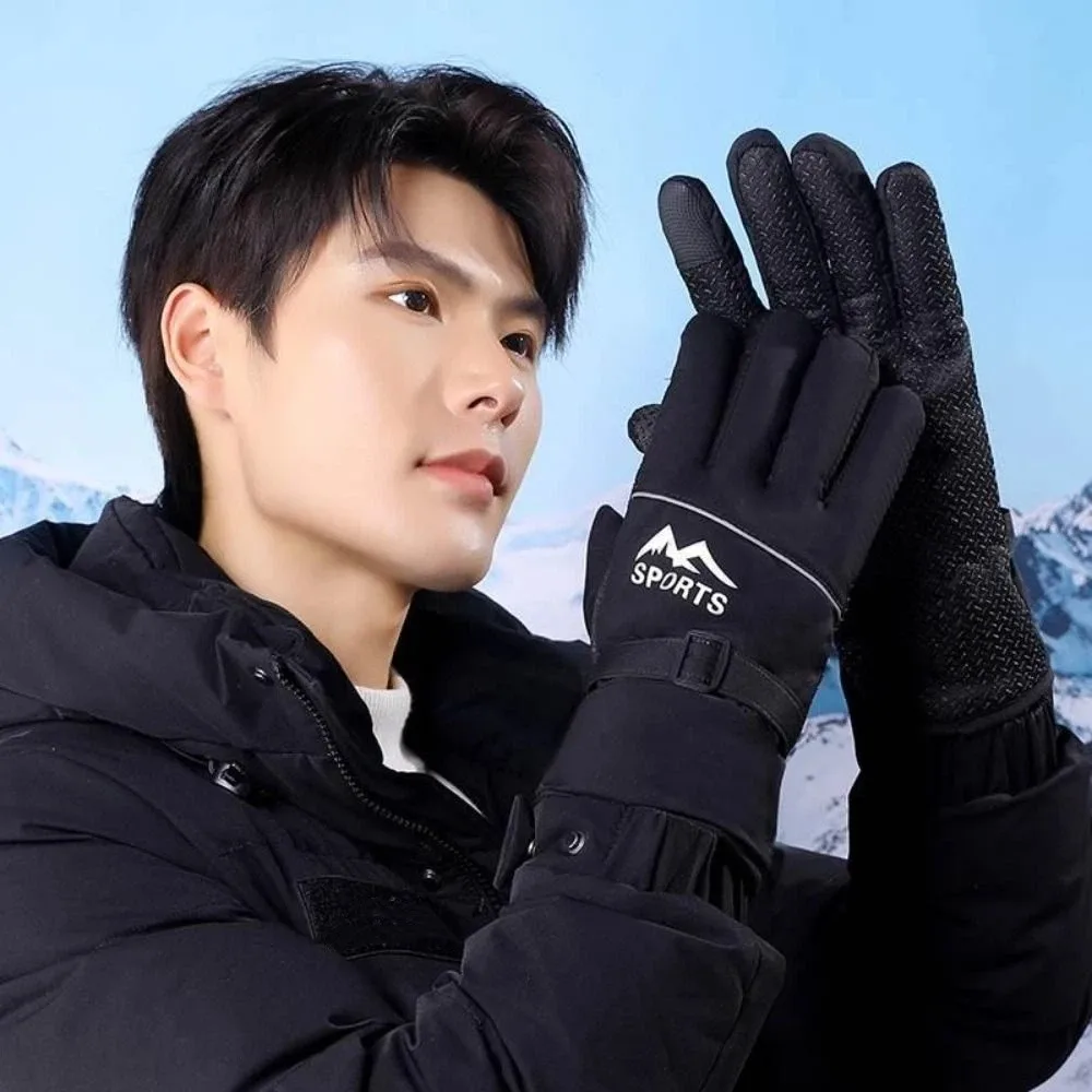 

Зимние ветрозащитные лыжные перчатки с сенсорным экраном, сохраняющие тепло, утолщенные велосипедные перчатки, мягкие теплые уличные варежки из полиэстера, мужские