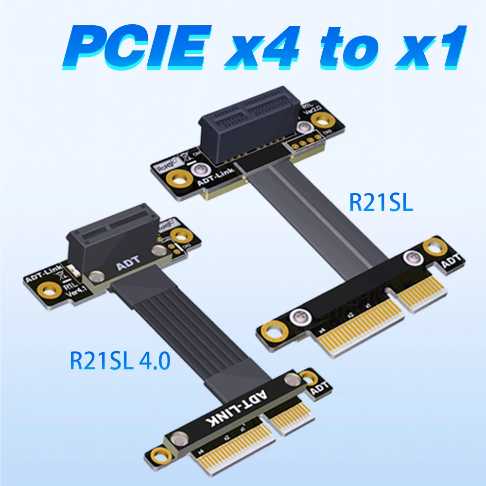 Right Angle PCI Express 3.0 4.0 X4 To X1 Riser Extension Cable Jumper R21SL for Capture Card Gigabit Wireless LAN USB Audio Card