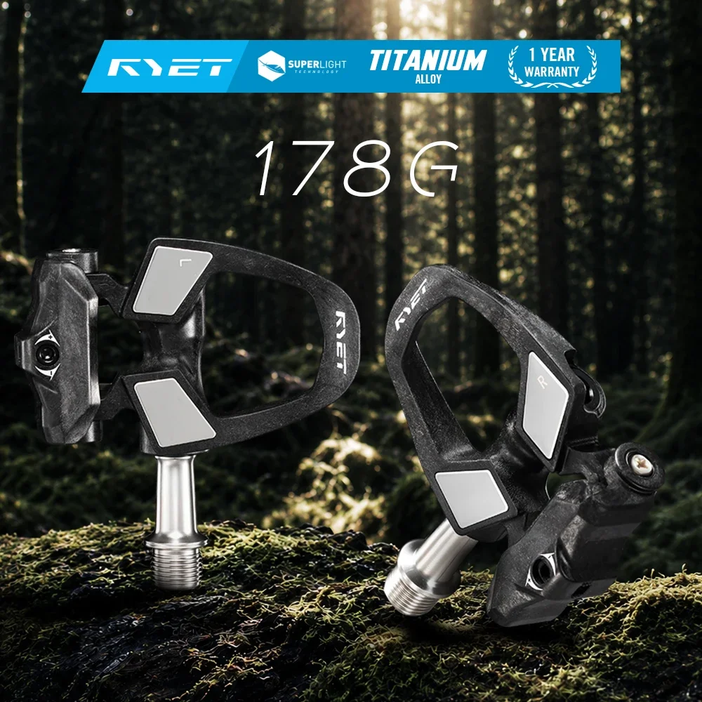 RYET Carbon Clip-in Road Bike Pedals, 178g Ultralight CNC Titanium Spindle DU+3 Bearings 6° Float Anti-Slip Self-locking Pedals